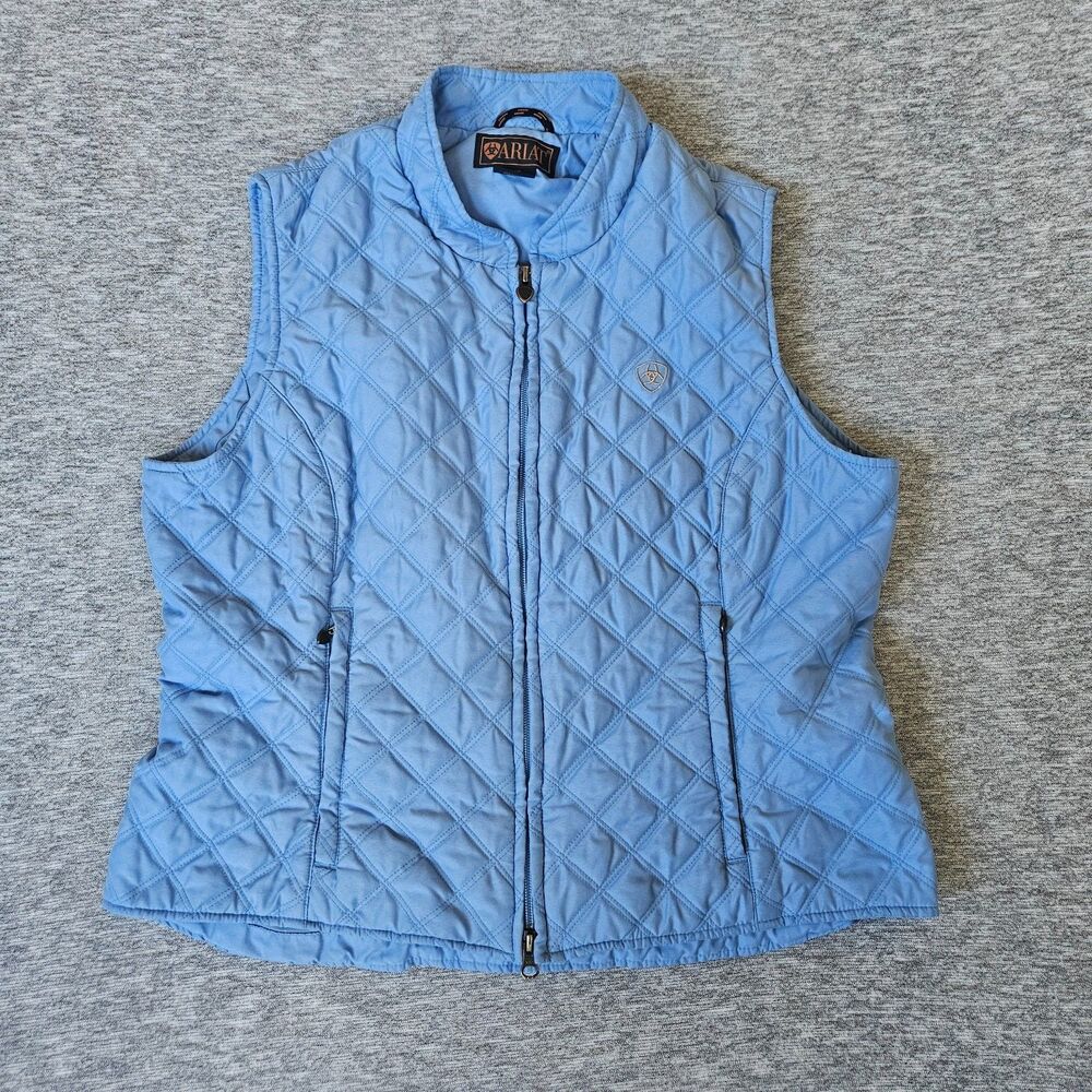 Ariat Quilted Vest Light Blue Women's Large Quilted Design Zipped Pocket Casual